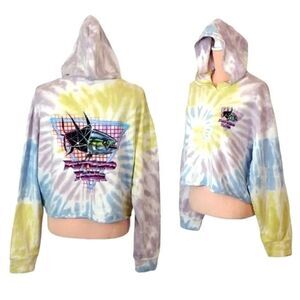Psycho Tuna NWT Sunny Daze Colorful Tie Dye Wide Crop Cotton Hoodie Large